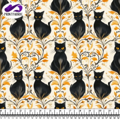 Motif fantaisiste de chats et fleurs
