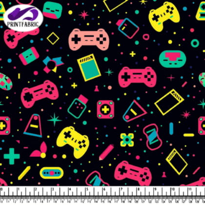 Colorful Pattern with Variety of Video Game Controllers and Toys