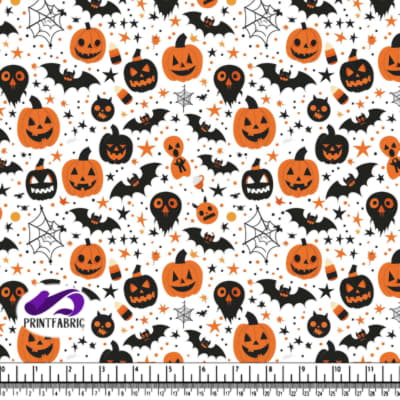 Halloween Pattern with Pumpkins, Bats, and Stars