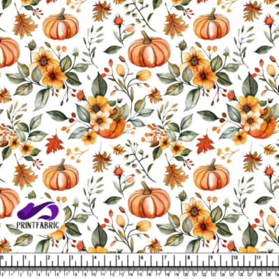 Autumn Floral Pattern with Pumpkins