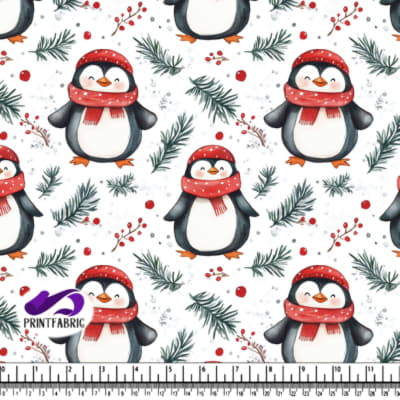 Festive Penguins in Winter Scene