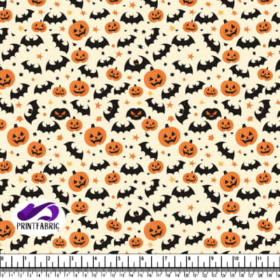 Halloween Pattern with Pumpkins, Bats, and Stars