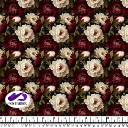 Red, White, and Black Peony Flower Pattern