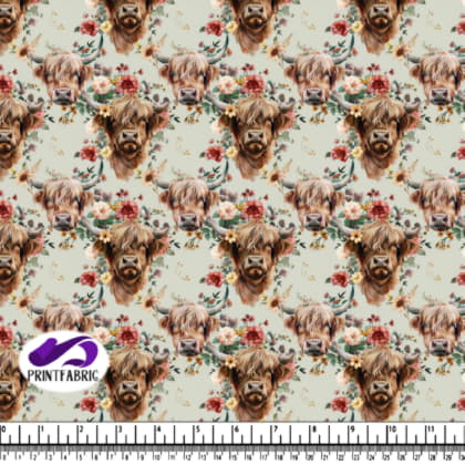 Vaches des Highlands avec motifs floraux