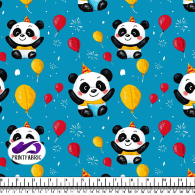 Jolis Pandas Cartoon avec Ballons dans une Scène Festive