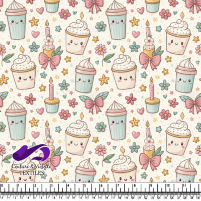 Happy twist ice cream in cup and Playful Watercolor Pattern