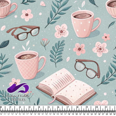 Motif de Café Douillet avec Lunettes et Fleurs