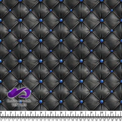 Texture en cuir noir capitonné avec boutons bleus