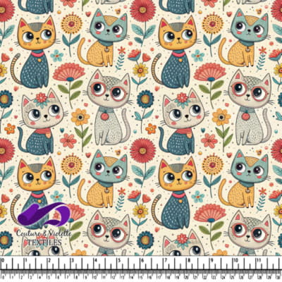 Mignons chats de dessin animé avec des fleurs colorées