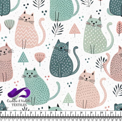 Chats pastel avec des plantes sur fond blanc