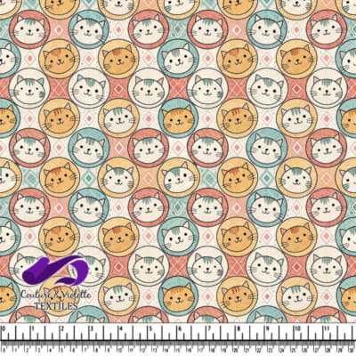 Visages de chats colorés dans des cadres ronds