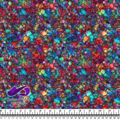 Colorful abstract mosaic pattern with vibrant gem-like shapes and fragmented textures