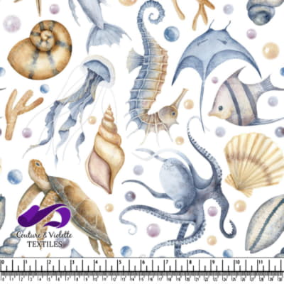 Motif aquarelle de créatures marines et coquillages