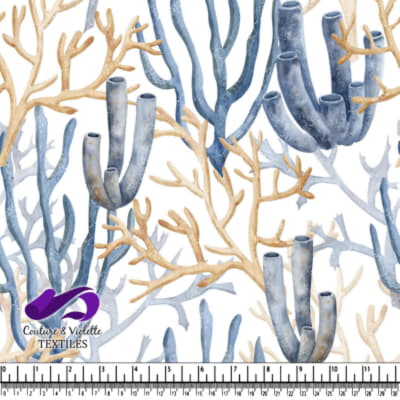 Blue and tan coral pattern textile design