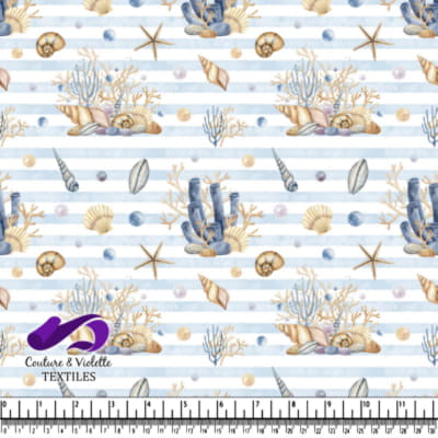 Nautical pattern with seashells coral starfish and bubbles