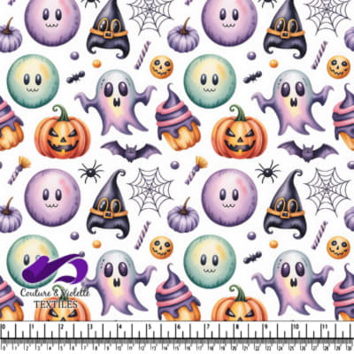 Colorful watercolor Halloween pattern with ghosts pumpkins