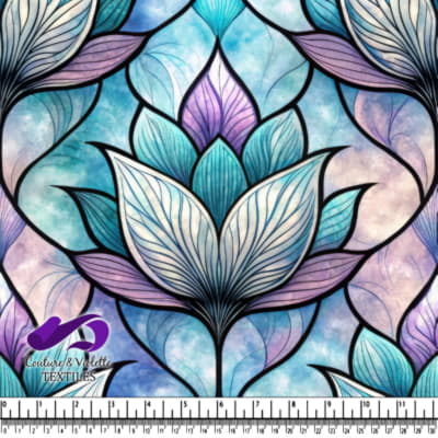 Blue and Purple Lotus Stained Glass Pattern Design