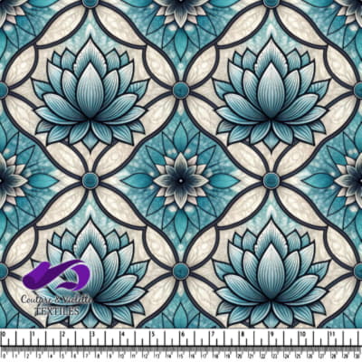Blue Lotus Flower Pattern on Decorative Textile Fabric