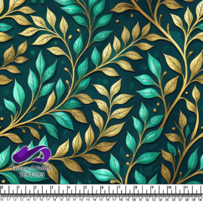 Elegant Green and Gold Leaf Pattern on Dark Background