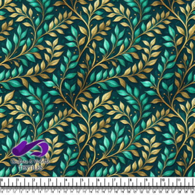 Elegant Green and Gold Leaf Pattern on Dark Background