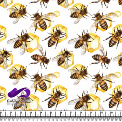Honeybees and Honeycomb Pattern on White Background