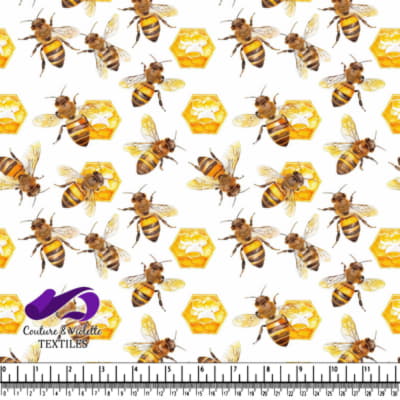 Bee and honeycomb pattern on white background