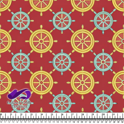 Motif de Gouvernail Nautique sur Fond Rouge