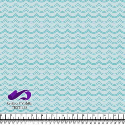 Blue Wave Pattern Cotton Fabric with Measuring Scale