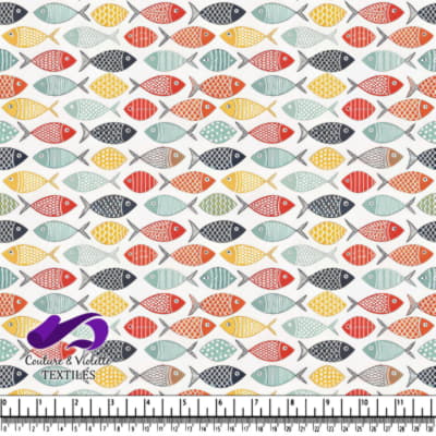 Colorful Pattern of Stylized Fish on White Background
