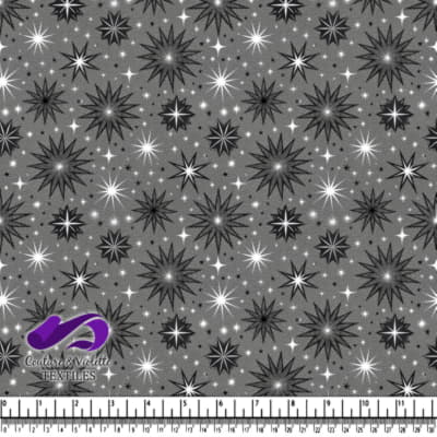 Motif Éclat d'Étoiles Noir et Blanc sur Fond Grisé