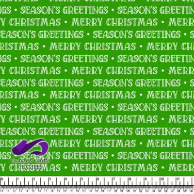 Green fabric with Merry Christmas and Season's Greetings