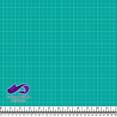 Teal blue fabric with white grid lines