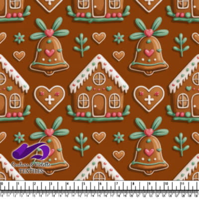 Gingerbread cookies pattern with houses bells hearts and flowers