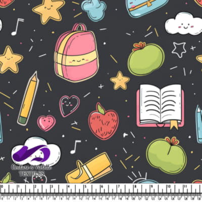 Motif de fournitures scolaires mignonnes et étoiles joyeuses