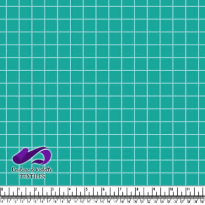 Tissu teal avec un motif de grille blanche régulière