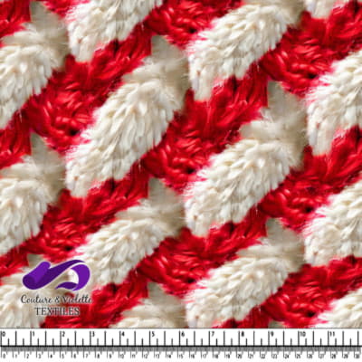 Close up of red and white textured knitted fabric