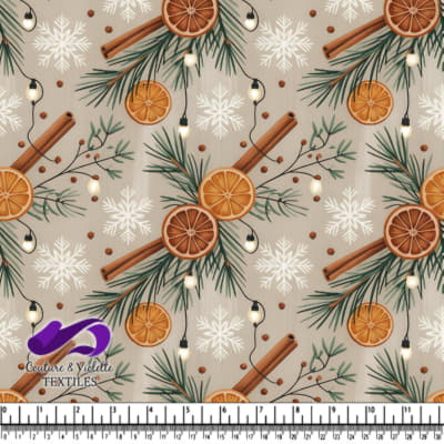 Christmas pattern with dried orange slices cinnamon sticks pine branches