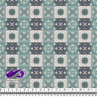 Winter snowflake patchwork pattern in shades of blue and gray