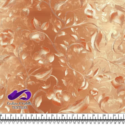 floral cuivré avec texture en relief et motifs de feuilles complexes