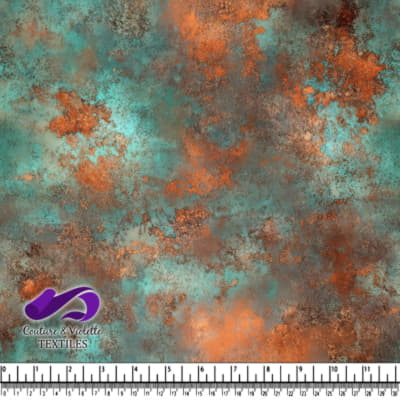 Abstract turquoise and rusty orange textured fabric pattern