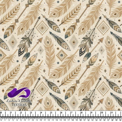 Beige and black boho feathers and geometric arrow pattern