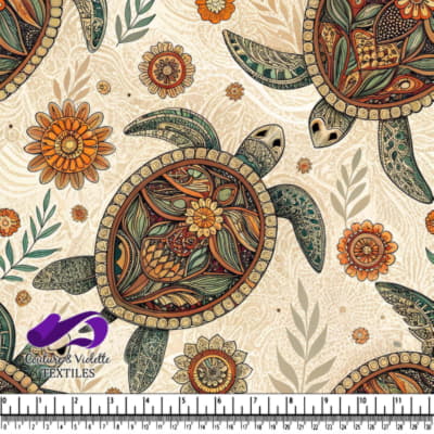 Tortues de Mer et Motif Floral en Tons Terrestres