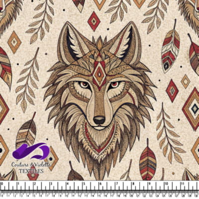 Wolf Head with Feathers and Geometric Patterns