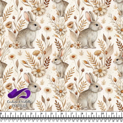 Cute brown and white rabbit surrounded by autumn flowers