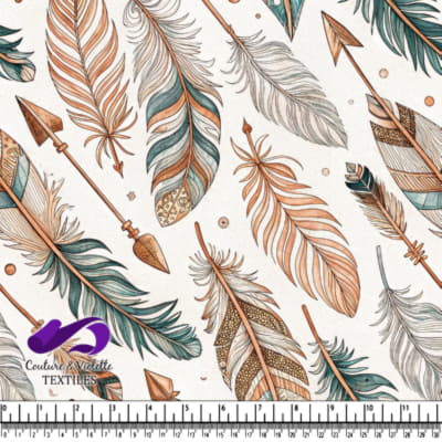 Style boho avec des plumes et des flèches détaillées dans des tons terreux