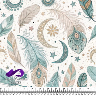 Feathers moons stars and floral in soft pastel colors