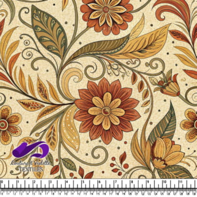 Autumn Floral Pattern with Leaves and Swirls