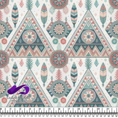Bohemian tribal pattern with feathers geometric shapes and mandalas in pastel colors