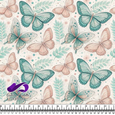 Pastel butterfly patterns with teal and peach tones