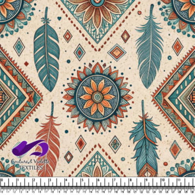 Bohemian floral and feather pattern